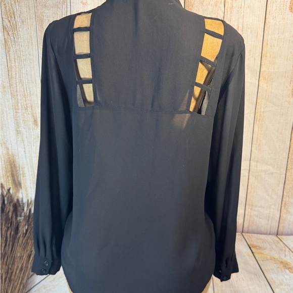 Nicki Minaj Black Chiffon Studded Collar Button Down Blouse XXL back cut outs - Picture 1 of 6